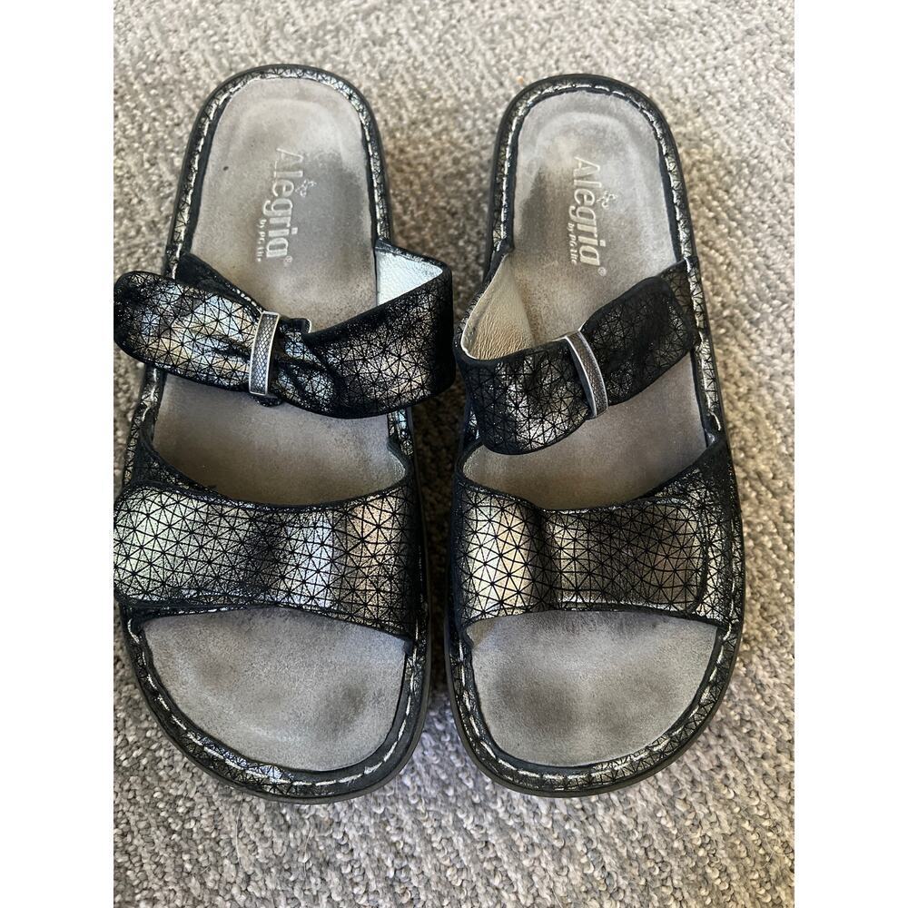 Alegria black pewter double strap sandal womens 41 10.5